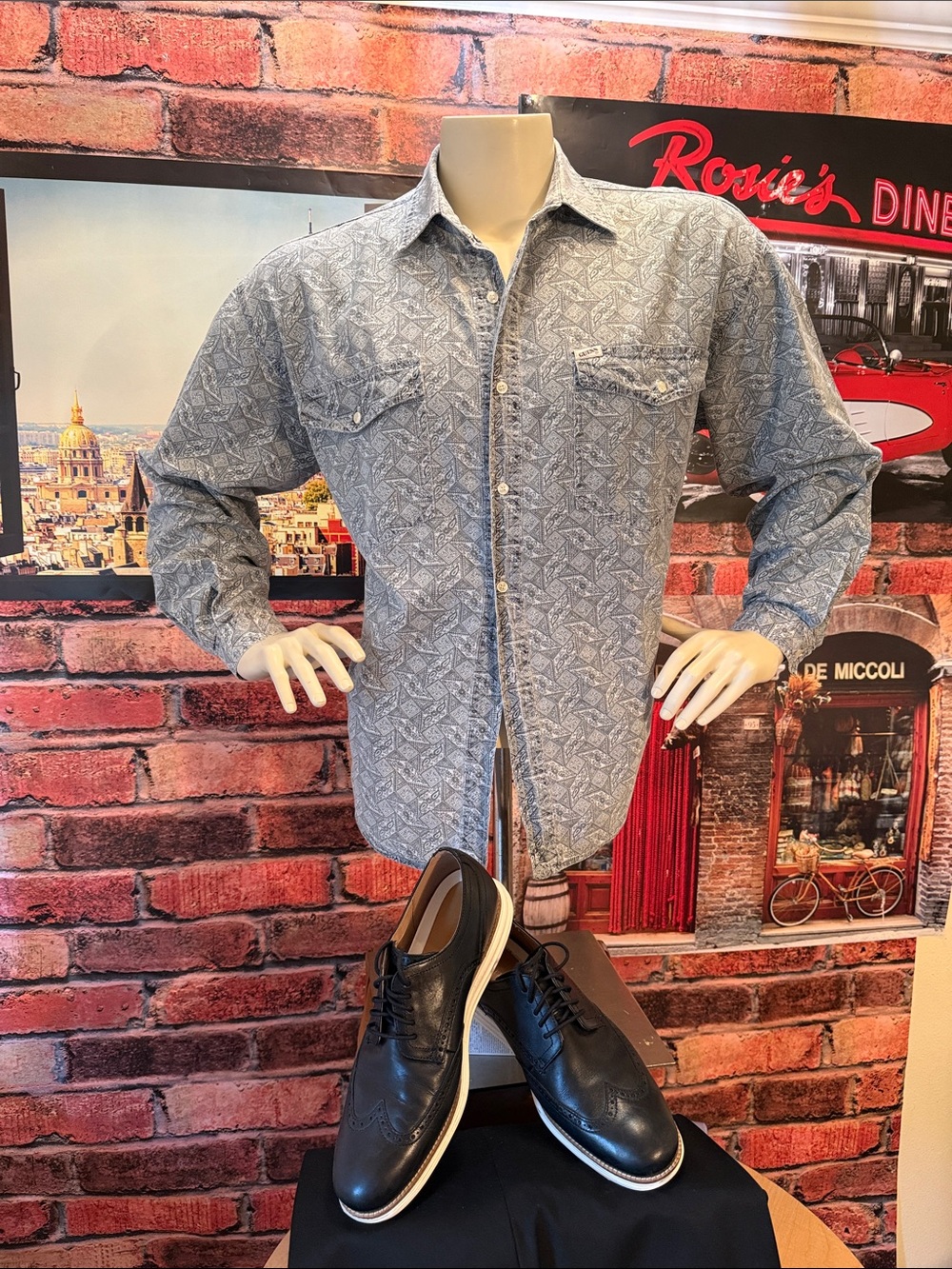 GUESS JEANS Vintage Button-Up Shirt  with Paisley Trim